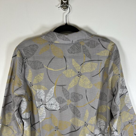 Habitat Top Womens M Gray Yellow Floral Toggle Buttons Tunic Gauzy Lagenlook - Picture 8 of 9